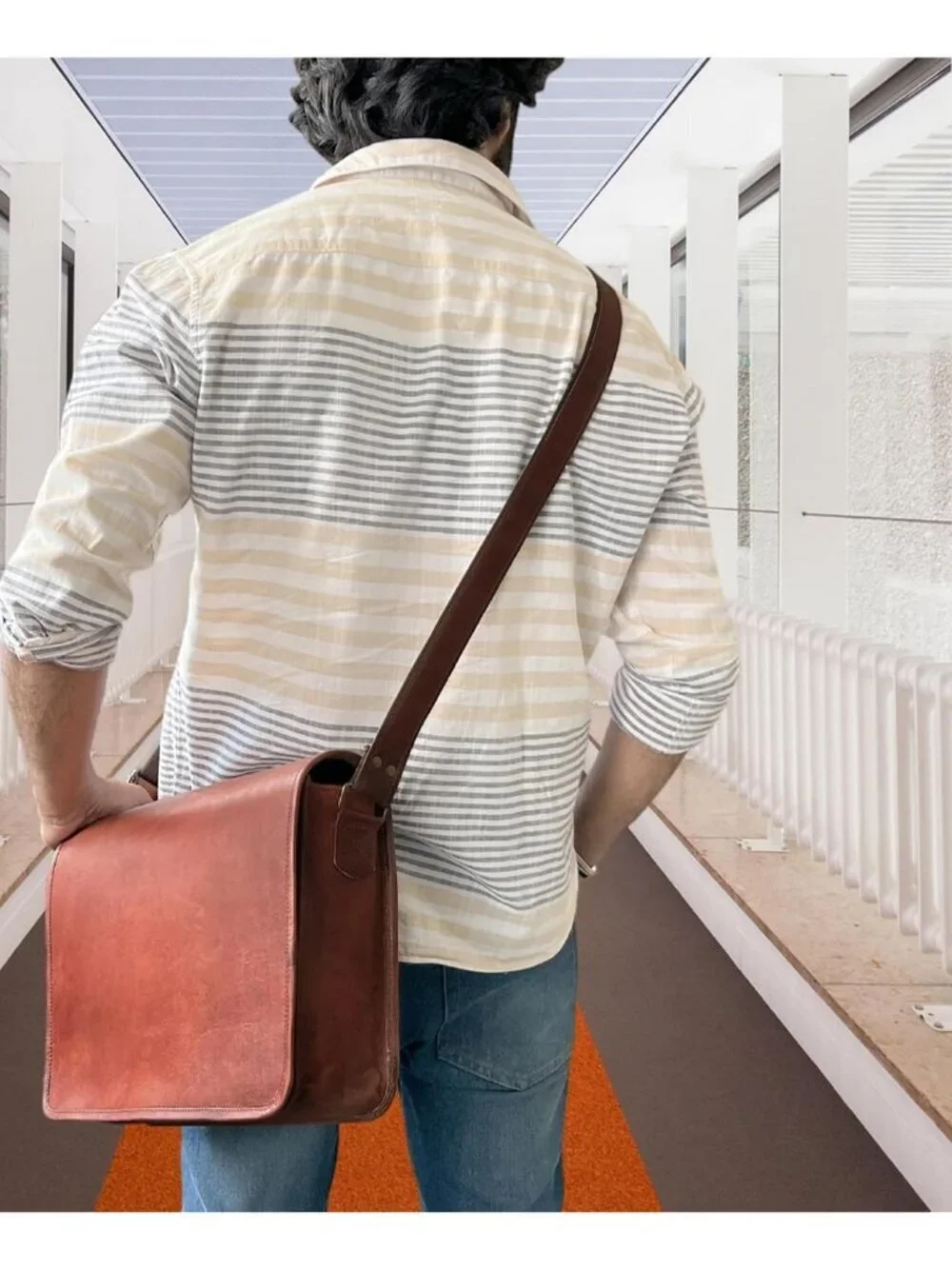 Men's Brown Genuine Leather Vintage Adjustable Strap Stylish Messenger Hand Bag